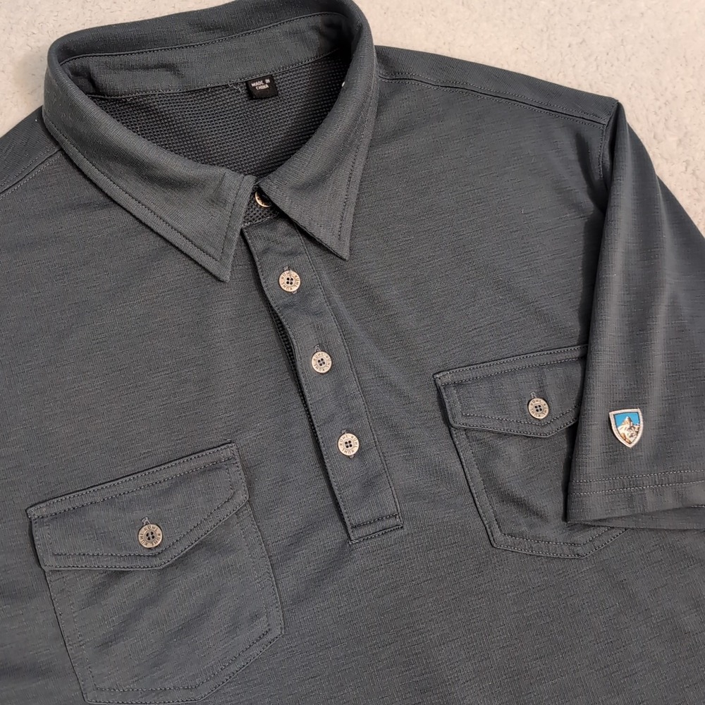 Vintage‎ Kuhl Super Soft Polo Double Pocket Performance Stretch Men M Slate Gray